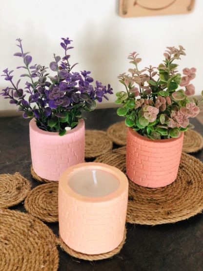 Tuğla desenli saksıda mum ve çiçek aranjmanları 3lü set - Görsel 11