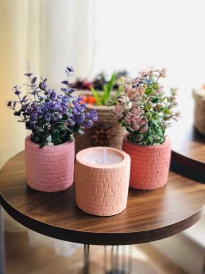 Tuğla desenli saksıda mum ve çiçek aranjmanları 3lü set - Görsel 10